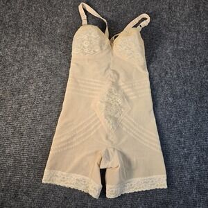 Vintage Rago Shapette 9071 Girdle 38C Beige Lace Long Leg Body Briefer USA